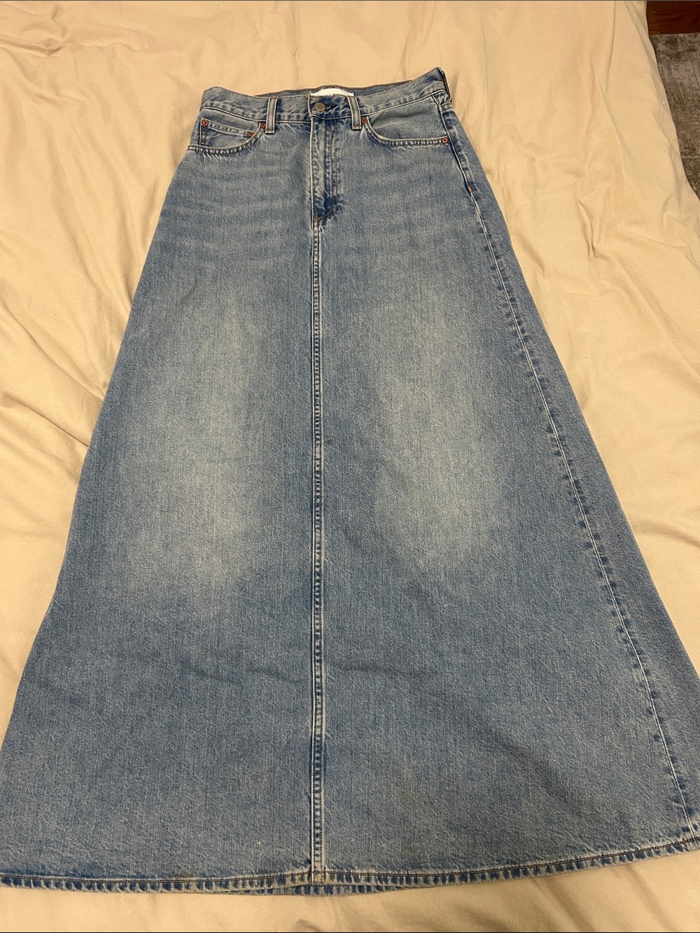 Aritzia Denim Forum Light Blue Denim A-Line Maxi Skirt